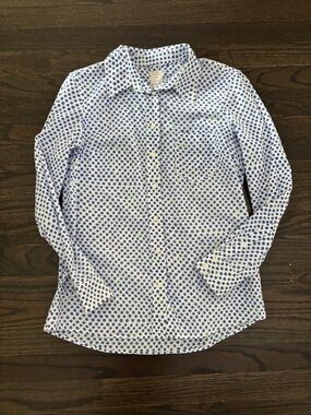 GAP Women’s White Button Down Shirt with Blue and Green Polka Dots in Extra Smal